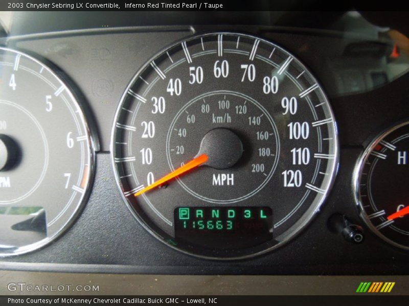 Inferno Red Tinted Pearl / Taupe 2003 Chrysler Sebring LX Convertible