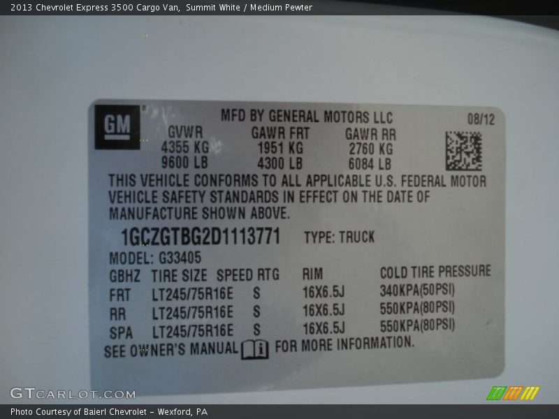 Summit White / Medium Pewter 2013 Chevrolet Express 3500 Cargo Van