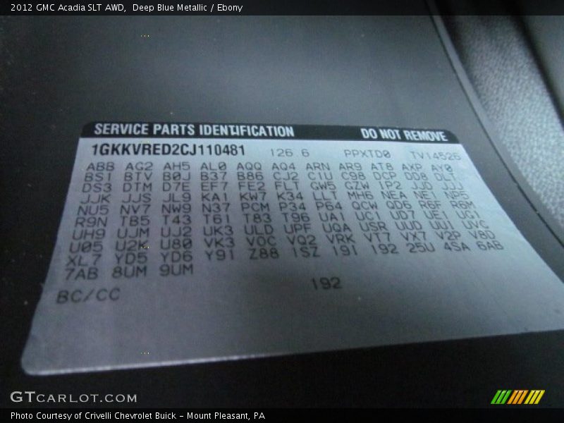 Deep Blue Metallic / Ebony 2012 GMC Acadia SLT AWD