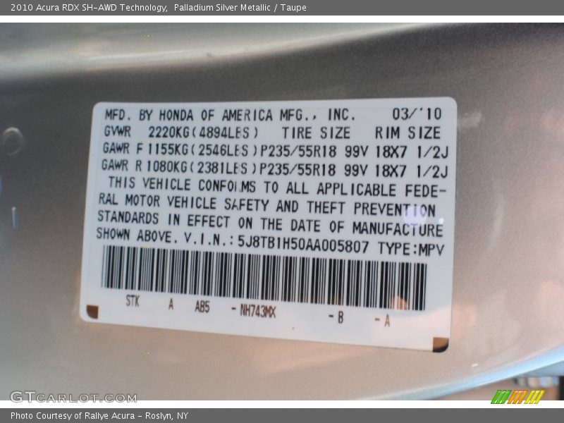 Palladium Silver Metallic / Taupe 2010 Acura RDX SH-AWD Technology