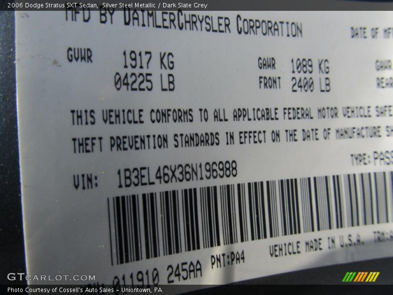 Silver Steel Metallic / Dark Slate Grey 2006 Dodge Stratus SXT Sedan