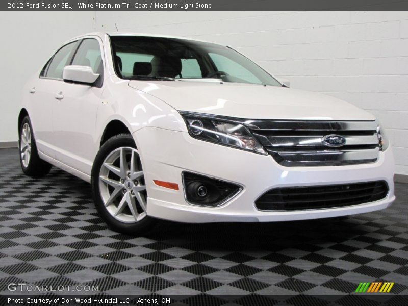White Platinum Tri-Coat / Medium Light Stone 2012 Ford Fusion SEL