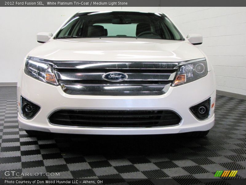 White Platinum Tri-Coat / Medium Light Stone 2012 Ford Fusion SEL