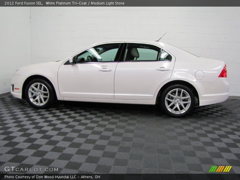 White Platinum Tri-Coat / Medium Light Stone 2012 Ford Fusion SEL