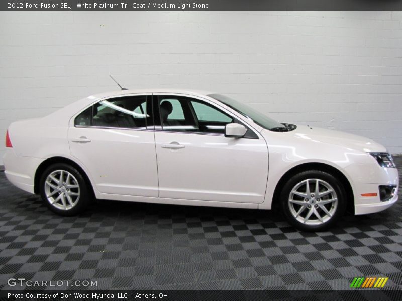 White Platinum Tri-Coat / Medium Light Stone 2012 Ford Fusion SEL