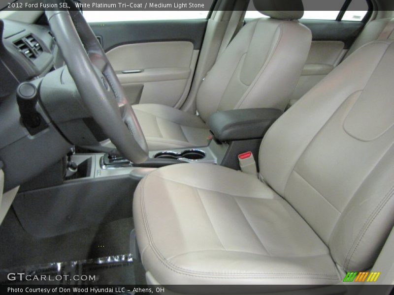 White Platinum Tri-Coat / Medium Light Stone 2012 Ford Fusion SEL