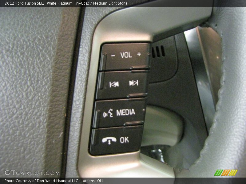 White Platinum Tri-Coat / Medium Light Stone 2012 Ford Fusion SEL