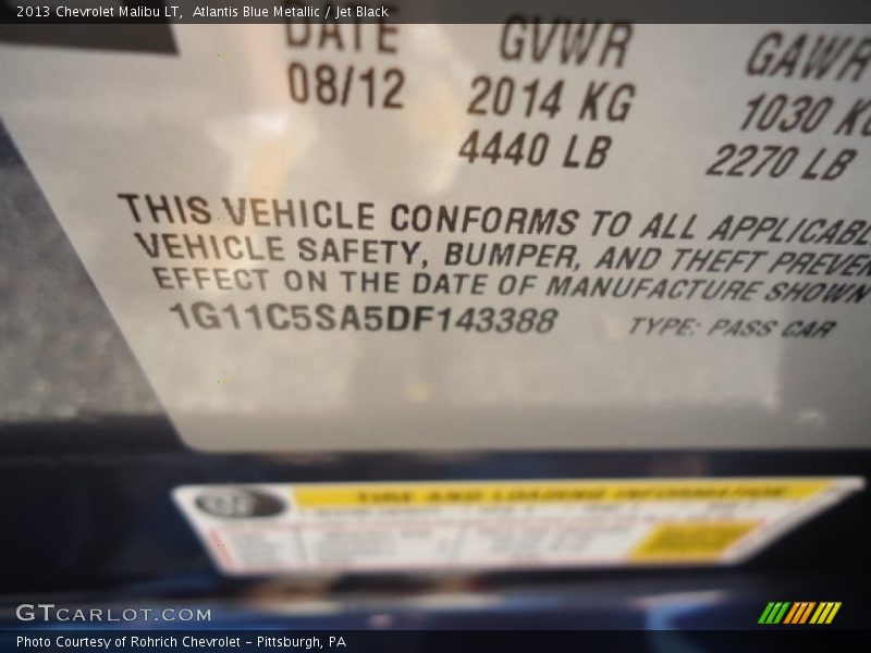 Atlantis Blue Metallic / Jet Black 2013 Chevrolet Malibu LT