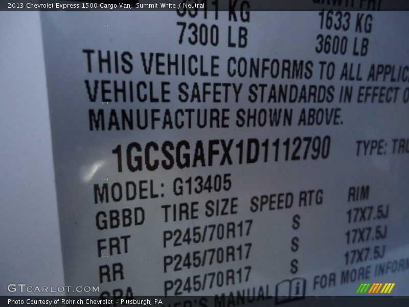 Summit White / Neutral 2013 Chevrolet Express 1500 Cargo Van