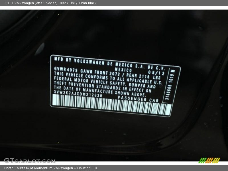 Black Uni / Titan Black 2013 Volkswagen Jetta S Sedan