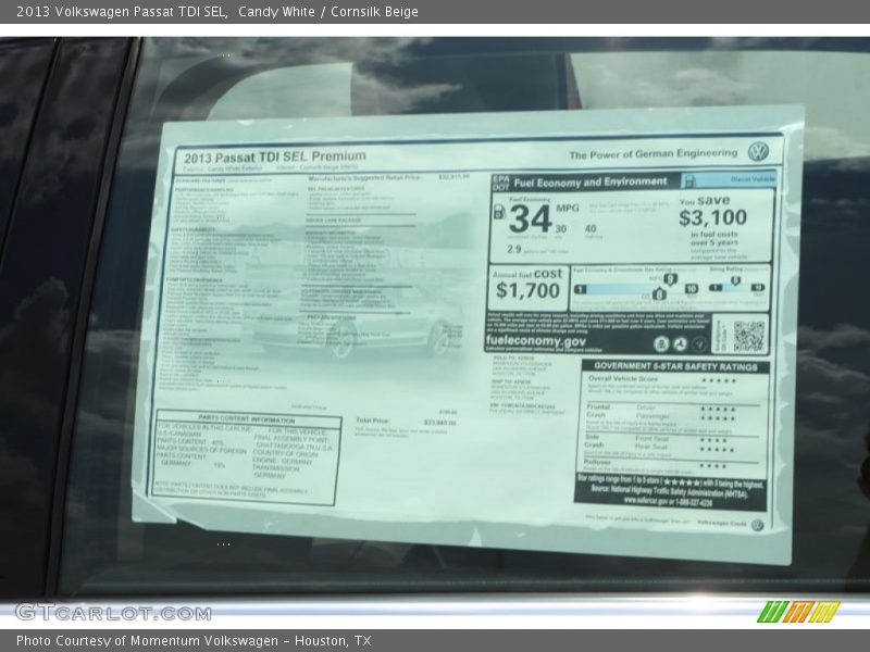 Candy White / Cornsilk Beige 2013 Volkswagen Passat TDI SEL