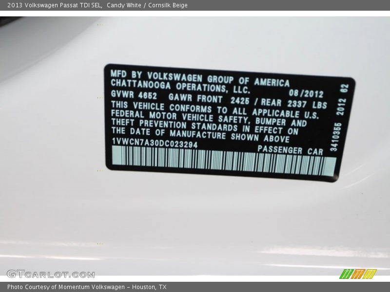 Candy White / Cornsilk Beige 2013 Volkswagen Passat TDI SEL