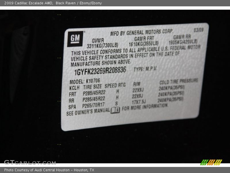 Black Raven / Ebony/Ebony 2009 Cadillac Escalade AWD