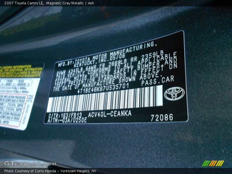 Magnetic Gray Metallic / Ash 2007 Toyota Camry LE