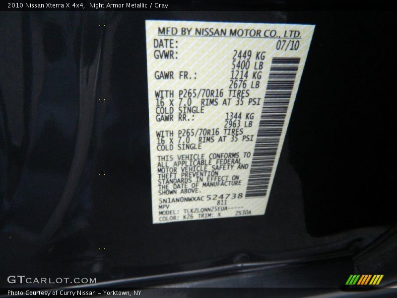 Night Armor Metallic / Gray 2010 Nissan Xterra X 4x4