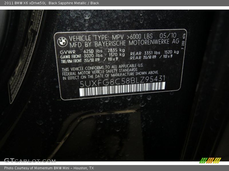 Black Sapphire Metallic / Black 2011 BMW X6 xDrive50i