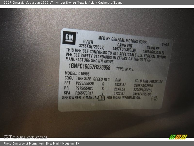 Amber Bronze Metallic / Light Cashmere/Ebony 2007 Chevrolet Suburban 1500 LT