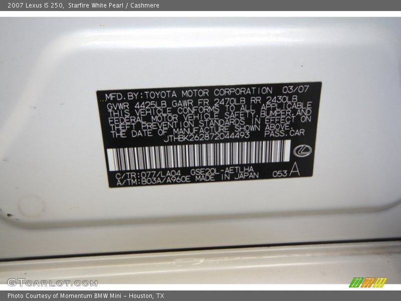 Starfire White Pearl / Cashmere 2007 Lexus IS 250