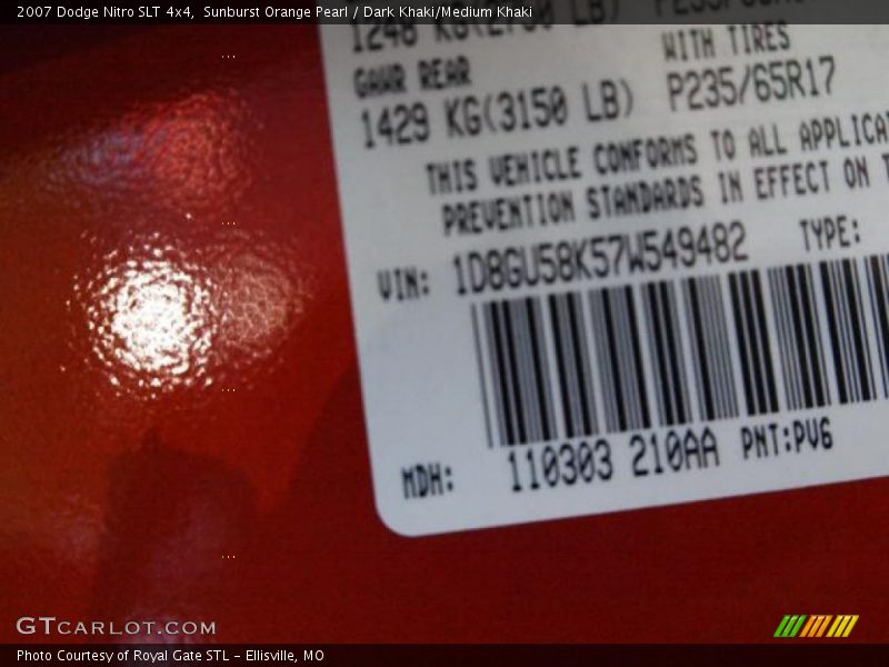 Sunburst Orange Pearl / Dark Khaki/Medium Khaki 2007 Dodge Nitro SLT 4x4