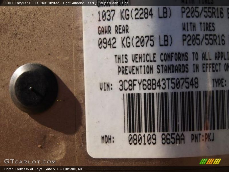 Light Almond Pearl / Taupe/Pearl Beige 2003 Chrysler PT Cruiser Limited