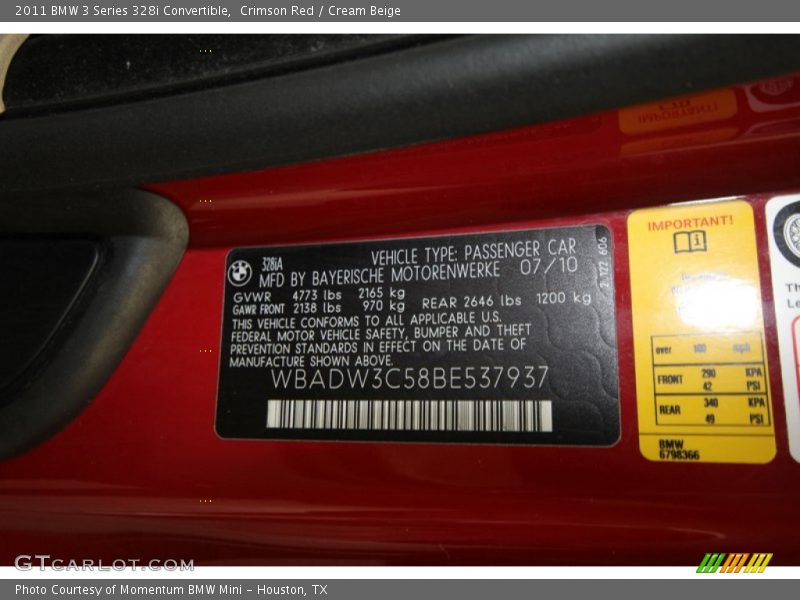 Crimson Red / Cream Beige 2011 BMW 3 Series 328i Convertible