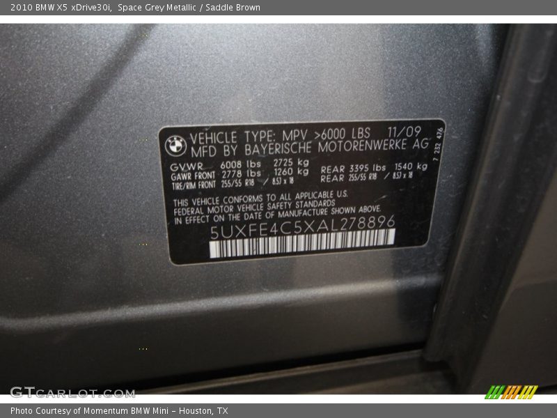 Space Grey Metallic / Saddle Brown 2010 BMW X5 xDrive30i