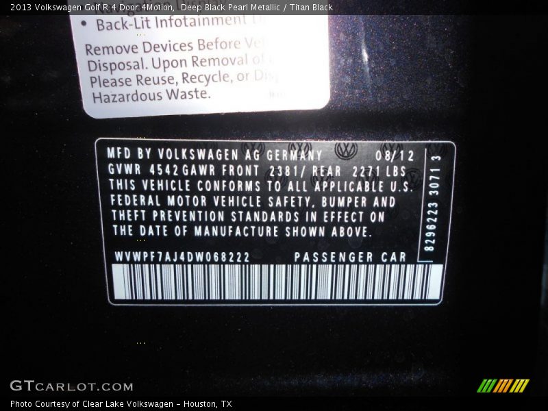 Deep Black Pearl Metallic / Titan Black 2013 Volkswagen Golf R 4 Door 4Motion