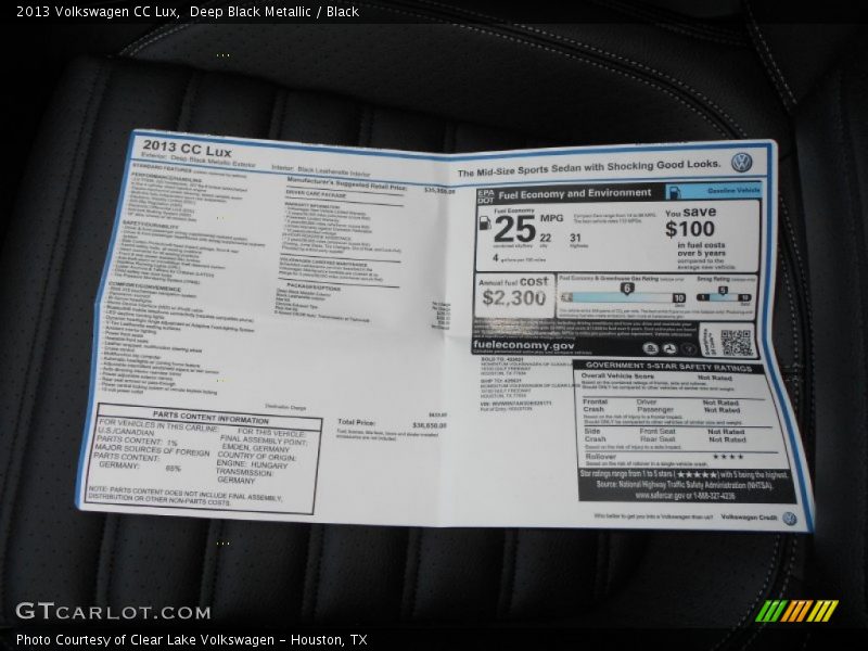Deep Black Metallic / Black 2013 Volkswagen CC Lux