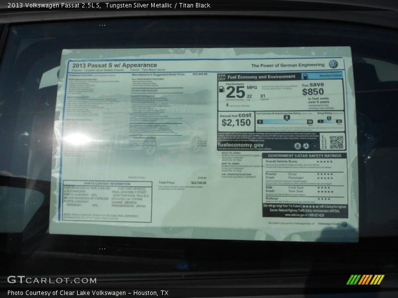 Tungsten Silver Metallic / Titan Black 2013 Volkswagen Passat 2.5L S