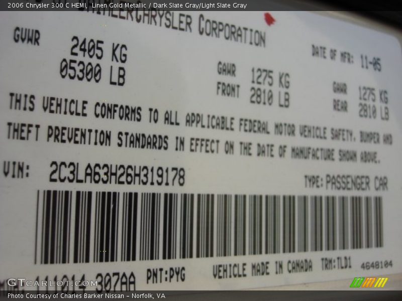 Linen Gold Metallic / Dark Slate Gray/Light Slate Gray 2006 Chrysler 300 C HEMI
