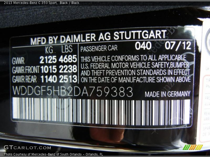 2013 C 350 Sport Black Color Code 040