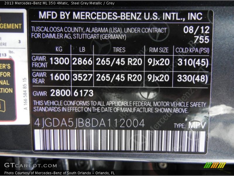 Steel Grey Metallic / Grey 2013 Mercedes-Benz ML 350 4Matic