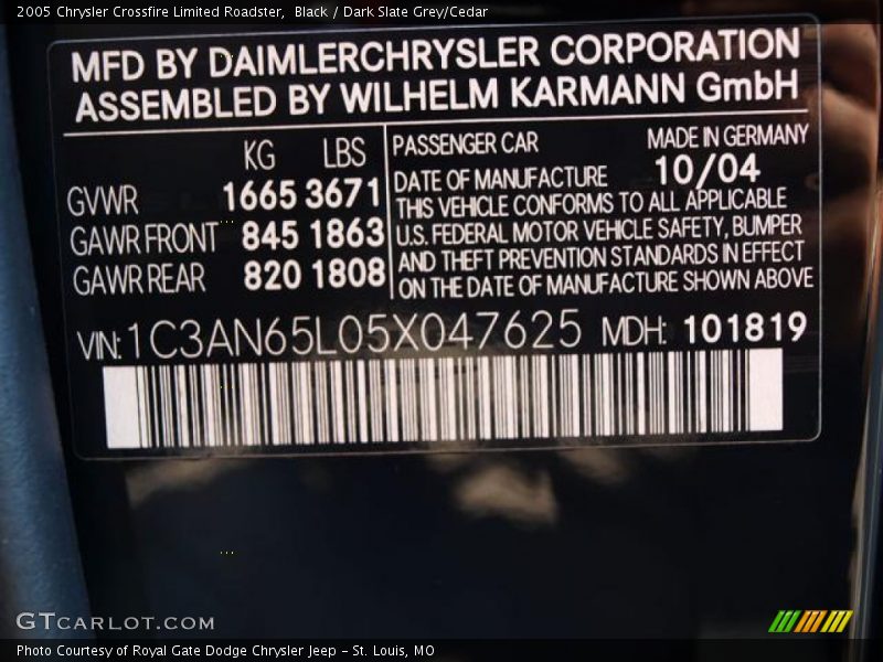 Black / Dark Slate Grey/Cedar 2005 Chrysler Crossfire Limited Roadster