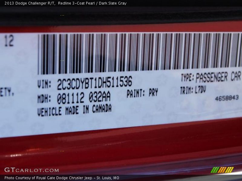 2013 Challenger R/T Redline 3-Coat Pearl Color Code PRY