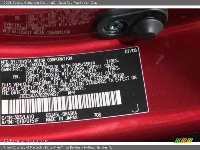 Salsa Red Pearl / Ash Gray 2008 Toyota Highlander Sport 4WD