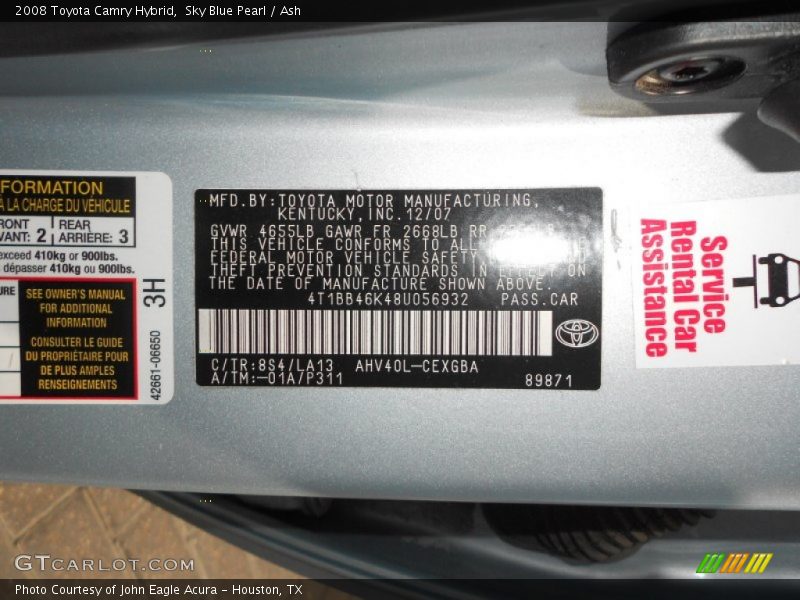 Sky Blue Pearl / Ash 2008 Toyota Camry Hybrid