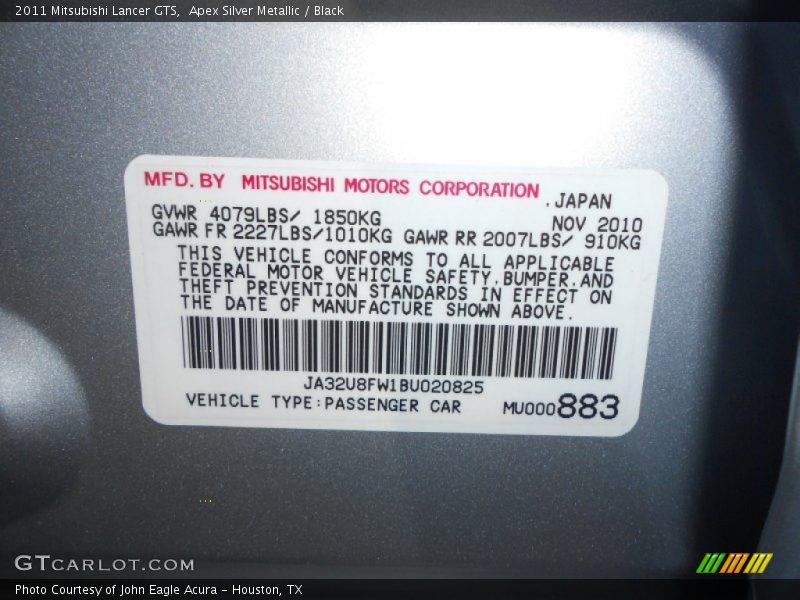 Apex Silver Metallic / Black 2011 Mitsubishi Lancer GTS