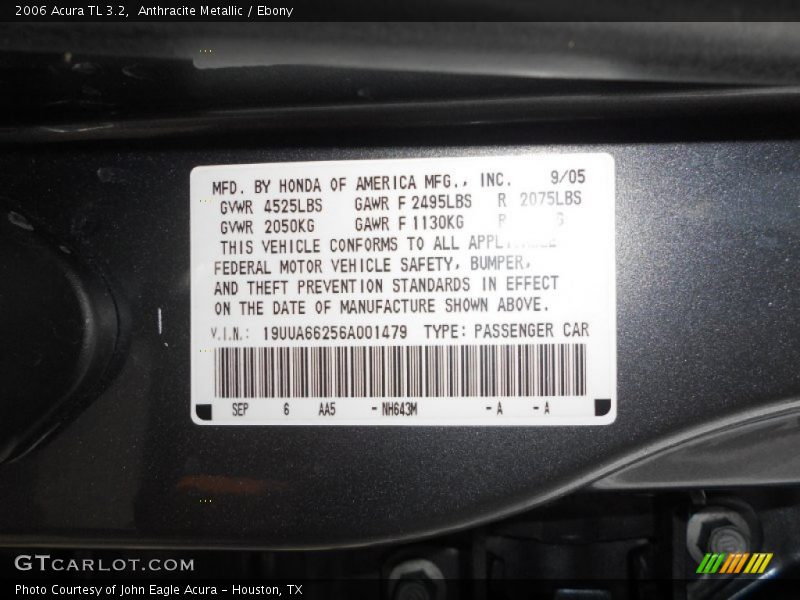Anthracite Metallic / Ebony 2006 Acura TL 3.2
