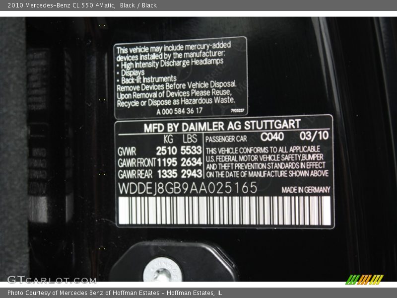 Black / Black 2010 Mercedes-Benz CL 550 4Matic