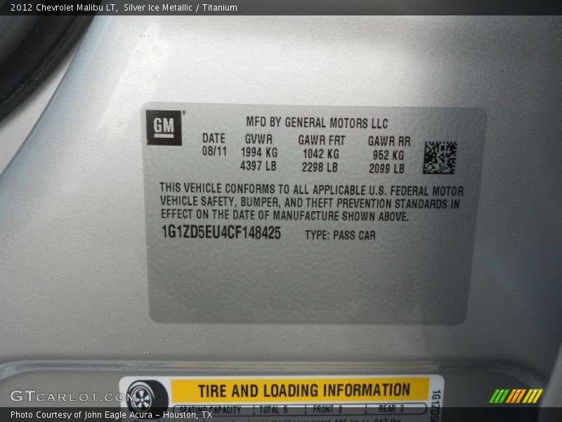Silver Ice Metallic / Titanium 2012 Chevrolet Malibu LT
