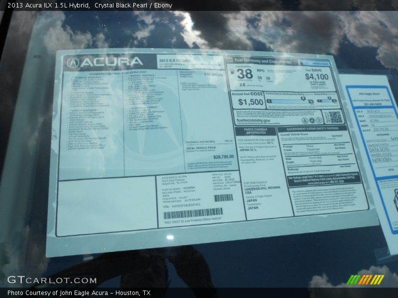  2013 ILX 1.5L Hybrid Window Sticker