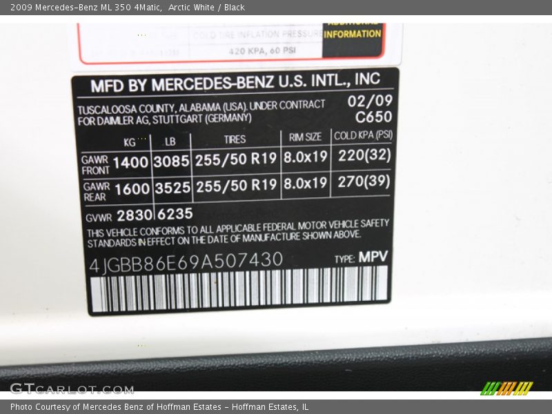 Arctic White / Black 2009 Mercedes-Benz ML 350 4Matic