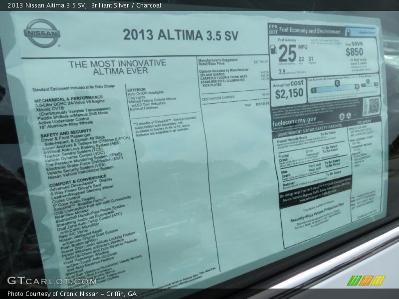  2013 Altima 3.5 SV Window Sticker