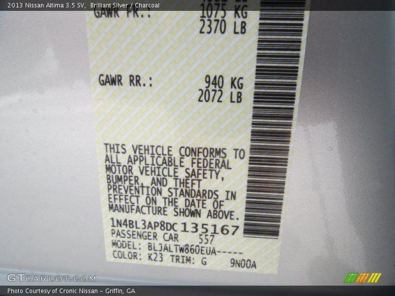 Brilliant Silver / Charcoal 2013 Nissan Altima 3.5 SV