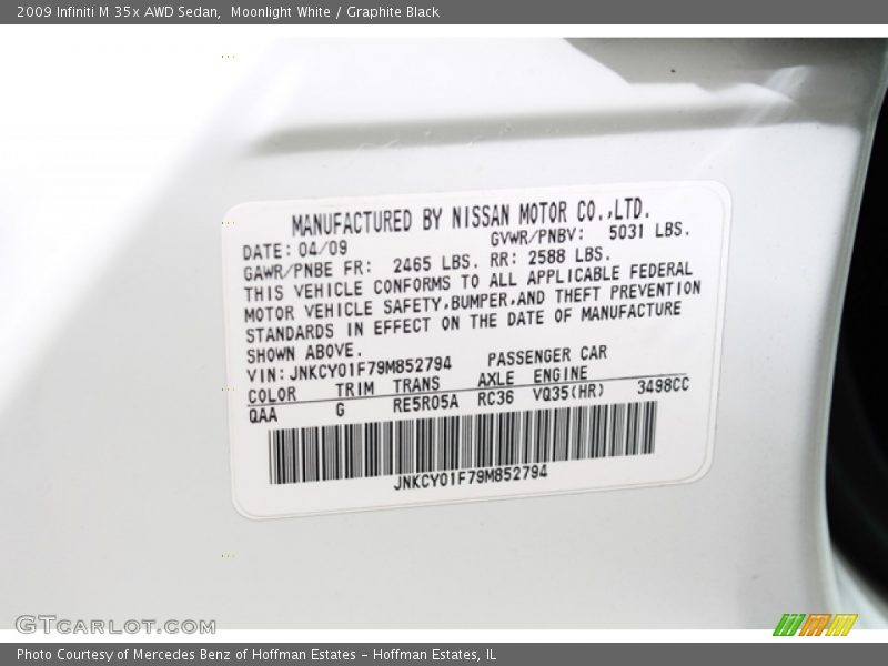 Moonlight White / Graphite Black 2009 Infiniti M 35x AWD Sedan