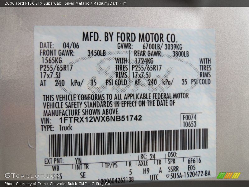 2006 F150 STX SuperCab Silver Metallic Color Code YN