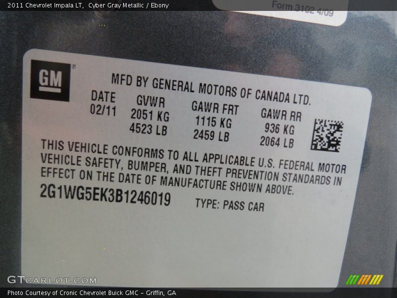 Cyber Gray Metallic / Ebony 2011 Chevrolet Impala LT