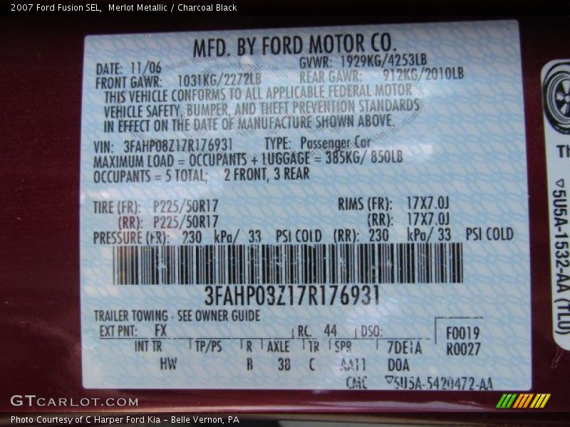 Merlot Metallic / Charcoal Black 2007 Ford Fusion SEL