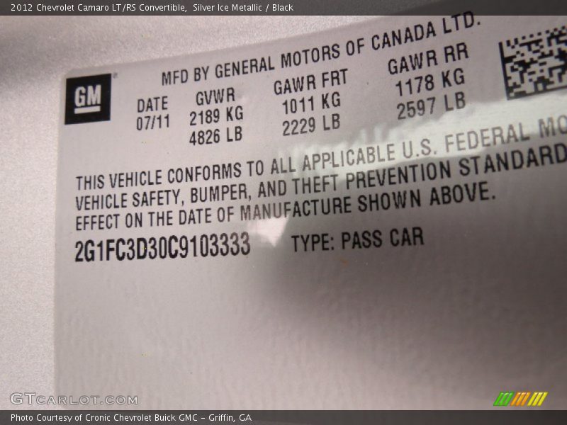 Silver Ice Metallic / Black 2012 Chevrolet Camaro LT/RS Convertible