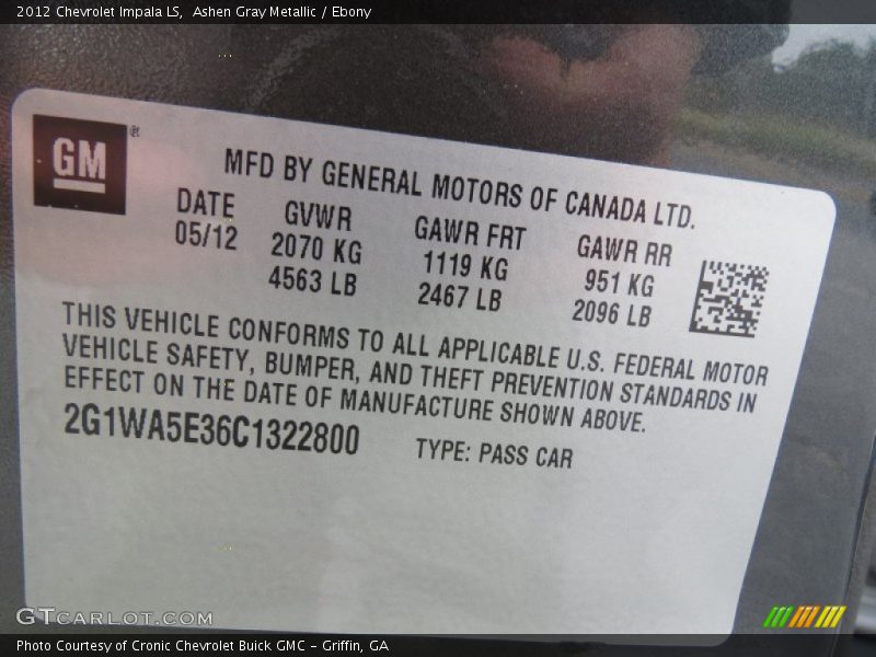 Ashen Gray Metallic / Ebony 2012 Chevrolet Impala LS